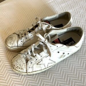 Golden Goose Deluxe Brand Superstar- all leather- gold splatter style -size 39